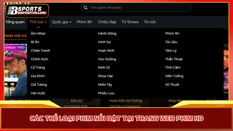 Các thể loại phim nổi bật tại trang web phim HD